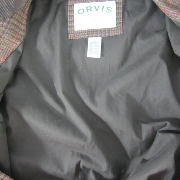 Orvis Mens Large Brown Houndstooth Plaid Wool Bomber Full Zip Jacket Pockets - Picture 8 of 16